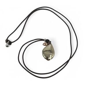 Stella and Dot Metal Pendant Long Necklace Brown Leather Adjustable Cord